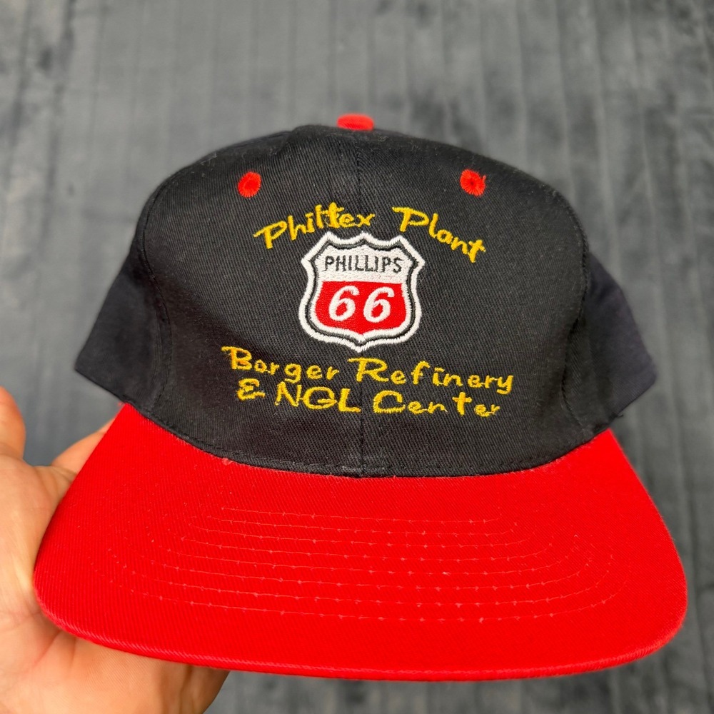 Vintage Phillips 66 Borger Refinery Philtex Plant Snapback Hat Black Red KC Cap